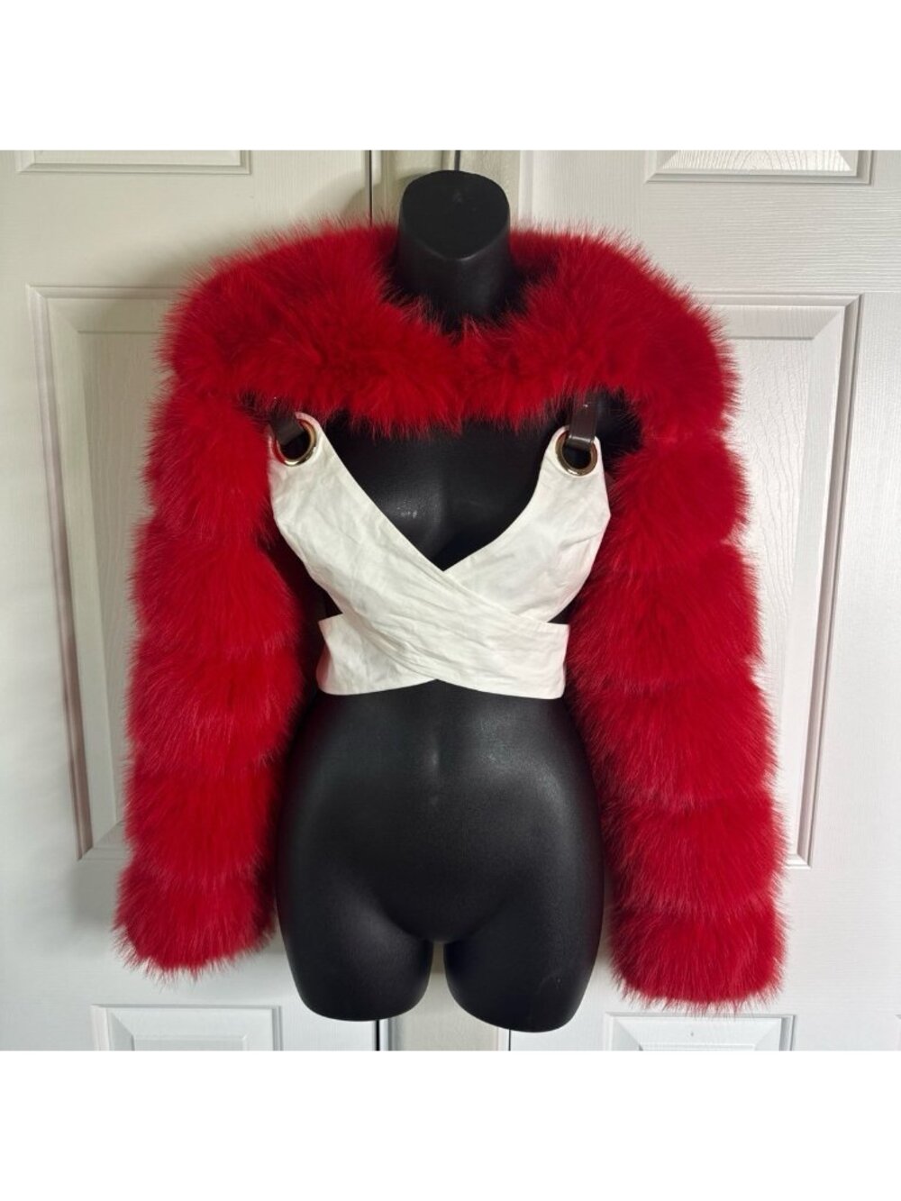 NWOT Red Faux Fur Stole Shrug Bolero Wrap Scarf